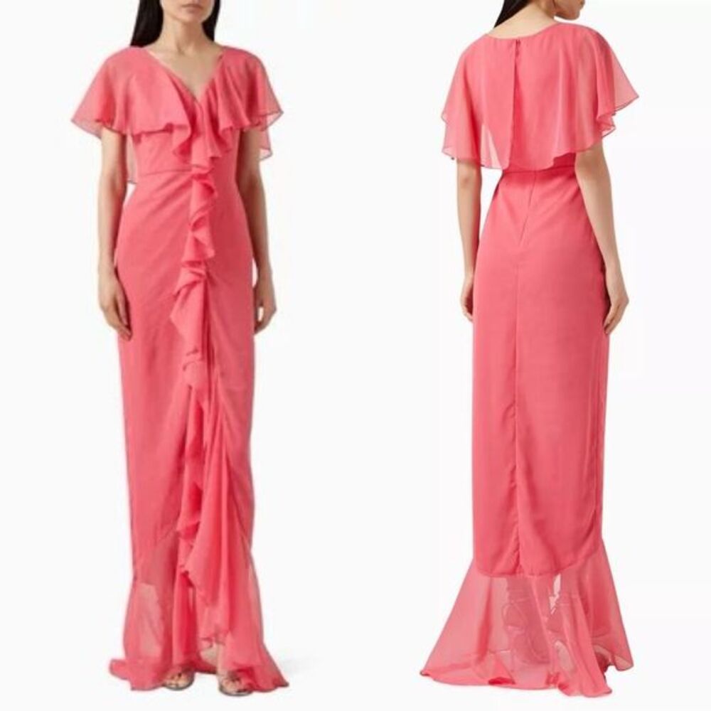 NWT Yaura Isioma Draped Waterfall Ruffle Slit Flutter Isioma Dress Size M $200